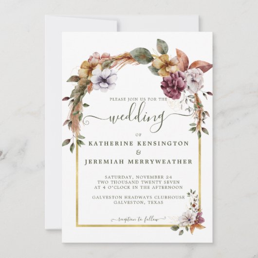 Rustic Elegant Boho Floral Arch Wedding Kaart (Voorkant)