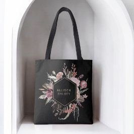 Rustic Elegant Boho Floral met Geometrisch Lijst Tote Bag