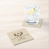 Rustic Elegant Brown Deer Antlers & Familienaam Kartonnen Onderzetters (Insitu)