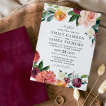 Rustic Elegant Burgundy Blush Herfst Floral Weddin Kaart<br><div class="desc">Het ontwerp van de uitnodiging voor een bruiloft in Roestige stijl is elegant geformuleerd door een grote hoeveelheid bloemen in de zomer en in de herfst, zoals rozen, dahlias, pony's en groen, in een prachtig herfstpalet van wogoerrood, goudgeel, perzikachtig sinaasappel, wazige roze en groene tinten. Pas de stijlvolle donkergrijze tekst...</div>