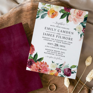 Rustic Elegant Burgundy Blush Herfst Floral Weddin Kaart