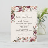 Rustic Elegant Burgundy Blush Pink Floral Bridal Kaart (Staand voorkant)
