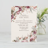 Rustic Elegant Burgundy Blush Pink Floral Wedding Kaart (Staand voorkant)