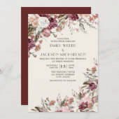Rustic Elegant Burgundy Blush Pink Floral Wedding Kaart (Voorkant / Achterkant)