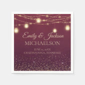 Rustic Elegant Burgundy Gold String Lights Wedding Servet (Voorkant)