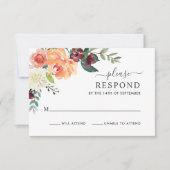Rustic Elegant Burgundy Herfst Floral Wedding RSVP Kaartje (Voorkant)