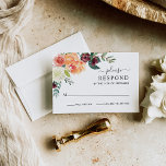Rustic Elegant Burgundy Herfst Floral Wedding RSVP Kaartje<br><div class="desc">Klassieke trouwreactiekaarten zijn elegant geformuleerd met een grote hoeveelheid bloemen in de zomer en de herfst van de waterverf, zoals rozen, dahlia's, pony's en groen, in een prachtig herfstpalet van wogoerrood, goudgeel, perzikachtig sinaasappel, wazige roze en groene tinten. Pas de stijlvolle donkergrijze tekst aan met de RSVP-vervaldatum. Een rode achtergrond...</div>