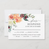 Rustic Elegant Burgundy Herfst Floral Wedding RSVP Kaartje (Voorkant)