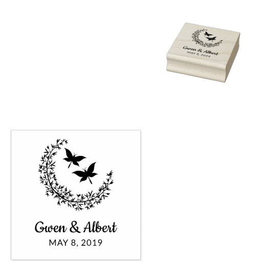 Rustic Elegant Butterflies Couple Garland Wedding Rubberstempel (Gestempeld)