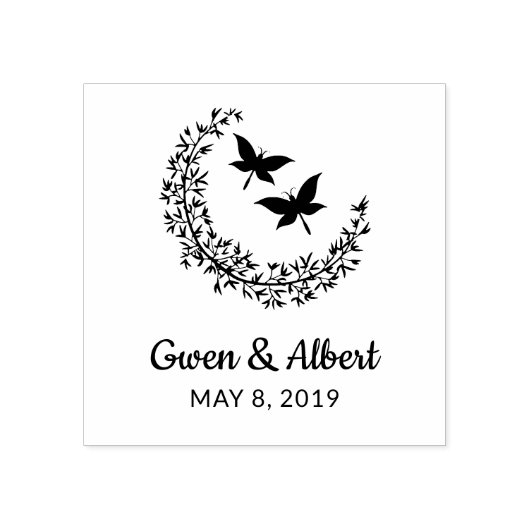 Rustic Elegant Butterflies Couple Garland Wedding Rubberstempel (Afrduk)