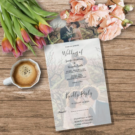 Rustic elegant calligraphy wedding all in one uitnodiging