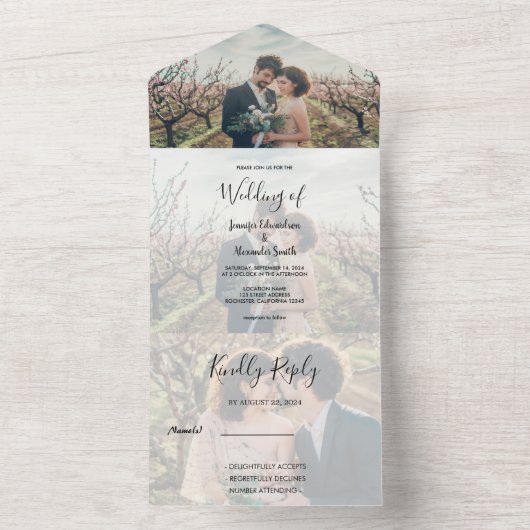 Rustic elegant calligraphy wedding all in one uitnodiging (Binnen)