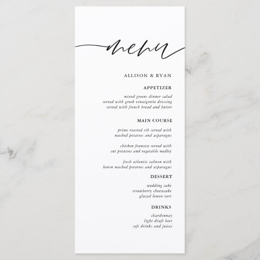 Rustic Elegant Calligraphy Wedding Menus Menu (Voorkant)