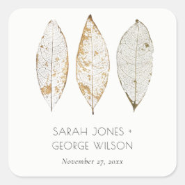 Rustic Elegant Dry Vein Gold Rust Leaves Wedding Vierkante Sticker