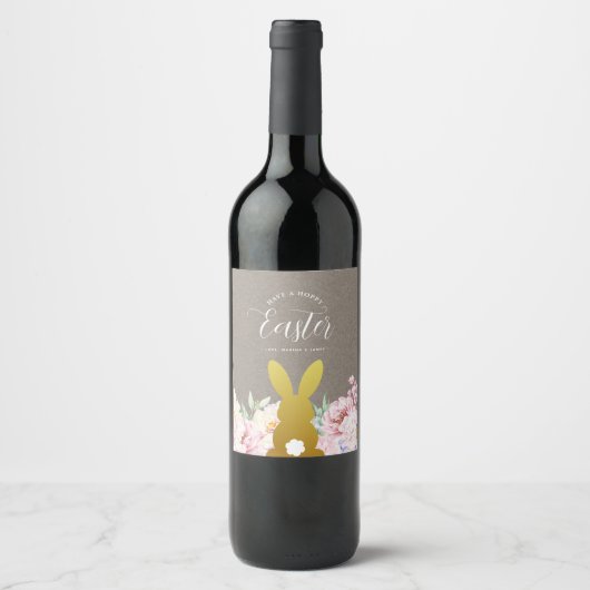 Rustic Elegant Easter Bunny , gepersonaliseerd Wijn Etiket (Voorkant)