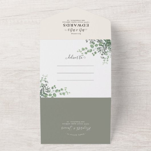 Rustic Elegant Eucalyptus Greenery Foto Weddenscha All In One Uitnodiging (Buitenkant)