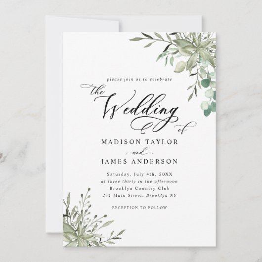 Rustic Elegant Eucalyptus Leaves Greenery Wedding Kaart (Voorkant)