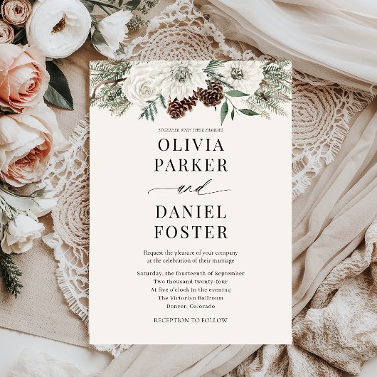 Rustic Elegant Evergreen Winter Wedding Kaart