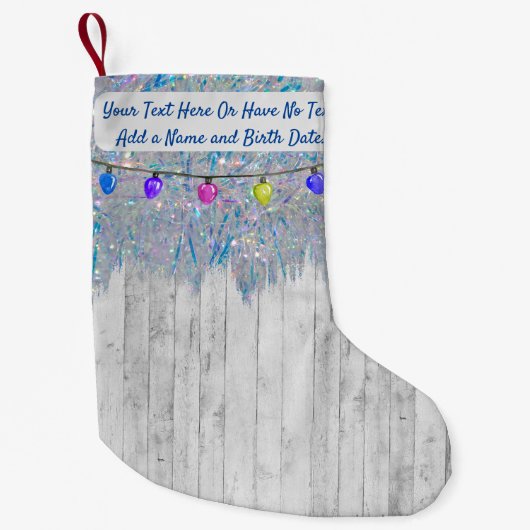 Rustic Elegant Farmhouse Iridescent Rainbow Tinsel Kleine Kerstsok (Voorkant)