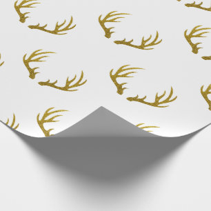 Rustic Elegant & Faux Gold Glitter Deer Antlers Cadeaupapier