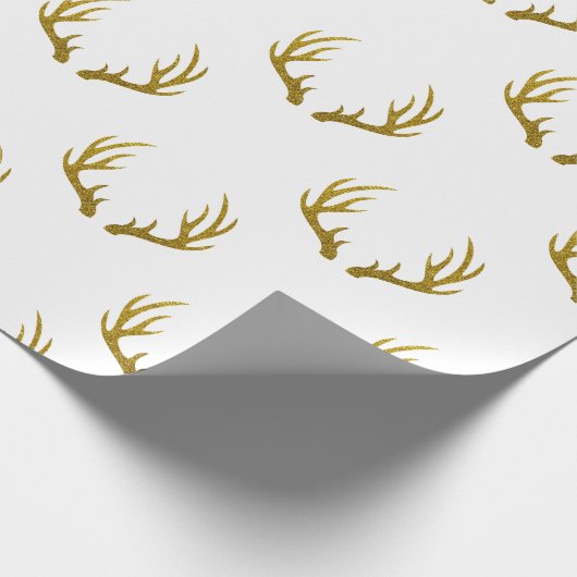 Rustic Elegant & Faux Gold Glitter Deer Antlers Cadeaupapier (Hoek)