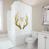 Rustic Elegant Faux Gold Glitter Deer Antlers Douchegordijn (In situ)