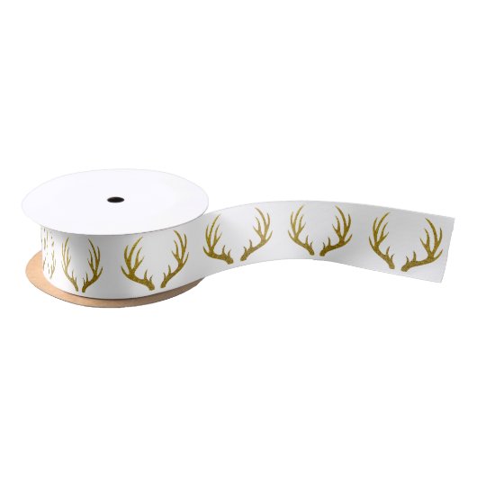 Rustic Elegant Faux Gold Glitter Deer Antlers Satijnen Lint (Spoel)
