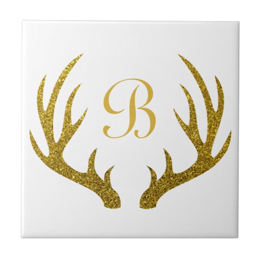 Rustic Elegant Faux Gold Glitter Deer Antlers Tegeltje (Voorkant)