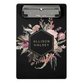 Rustic Elegant Floral Black met Geometrisch Lijst Mini Klembord (Voorkant)