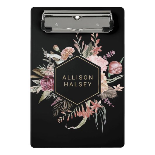 Rustic Elegant Floral Black met Geometrisch Lijst Mini Klembord (Voorkant)