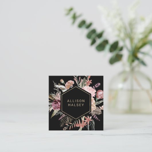 Rustic Elegant Floral met Geometrisch Lijst Vierkante Visitekaartje (Staand voorkant)