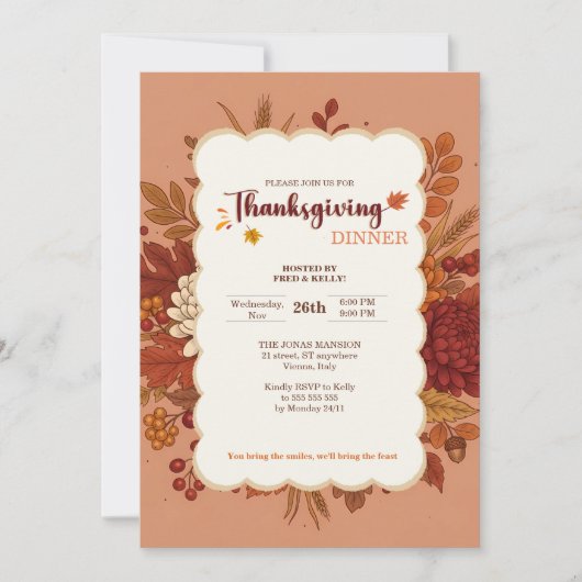 Rustic Elegant Floral Terracotta Invitation Kaart (Voorkant)