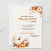 Rustic Elegant Floral  Thanksgiving Dinner Kaart (Voorkant)