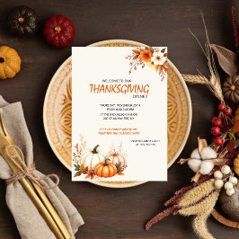 Rustic Elegant Floral  Thanksgiving Dinner Kaart