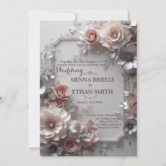Rustic Elegant Floral Wedding Invitation Kaart (Voorkant)