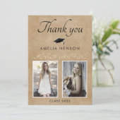 Rustic Elegant Gold Ornament 2 Foto Afstuderen Bedankkaart (Staand voorkant)