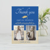 Rustic Elegant Gold Ornament 2 Foto Afstuderen Bedankkaart (Staand voorkant)