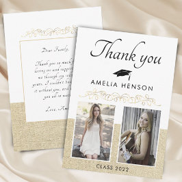 Rustic Elegant Gold Ornament 2 Foto Afstuderen Bedankkaart