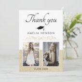 Rustic Elegant Gold Ornament 2 Foto Afstuderen Bedankkaart (Staand voorkant)