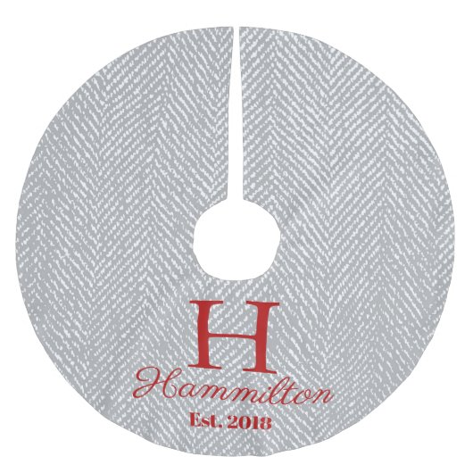 Rustic Elegant Gray Herringbone Gepersonaliseerd Kerstboom Rok (Voorkant)