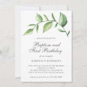 Rustic Elegant Greenery Baptism First Birthday Kaart (Voorkant)