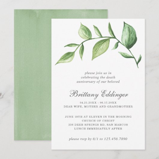 Rustic Elegant Greenery Death Jubileum Kaart (Voorkant / Achterkant)