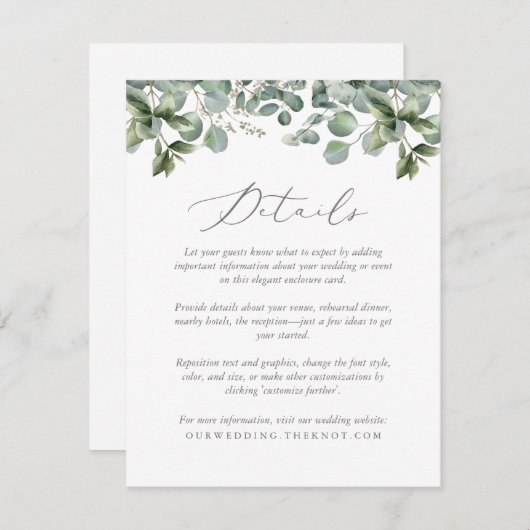 Rustic Elegant Greenery Eucalyptus Wedding Details Informatiekaartje (Voorkant / Achterkant)