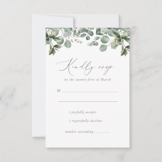Rustic Elegant Greenery Eucalyptus Wedding RSVP Kaartje (Voorkant)