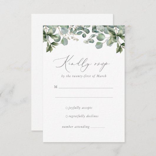 Rustic Elegant Greenery Eucalyptus Wedding RSVP Kaartje (Voorkant / Achterkant)
