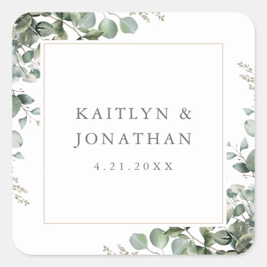 Rustic Elegant Greenery Eucalyptus Wedding Vierkante Sticker (Voorkant)