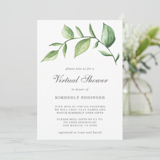 Rustic Elegant Greenery Virtual Vrijgezellenfeest Kaart (Staand voorkant)