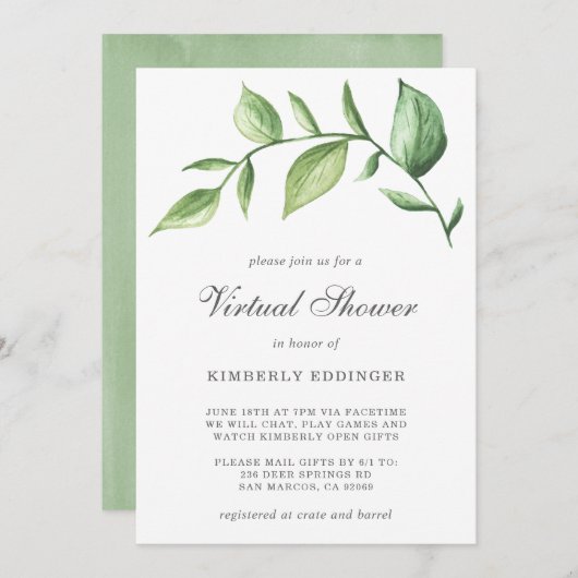 Rustic Elegant Greenery Virtual Vrijgezellenfeest Kaart (Voorkant / Achterkant)