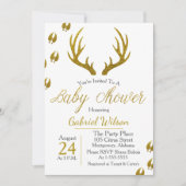 Rustic Elegant Grey Wood Gold Antlers Baby shower Kaart (Voorkant)