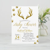 Rustic Elegant Grey Wood Gold Antlers Baby shower Kaart (Staand voorkant)